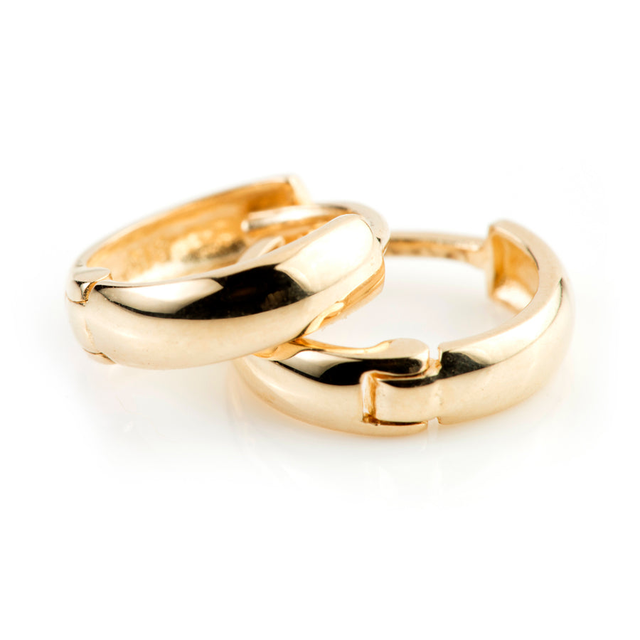 9ct Yellow Gold Rounded Plain 9mm Huggie Hoop Earring - ZuZu Jewellery