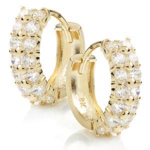 9ct Yellow Gold Twin Row Pave Crystal Huggie Earring - ZuZu Jewellery