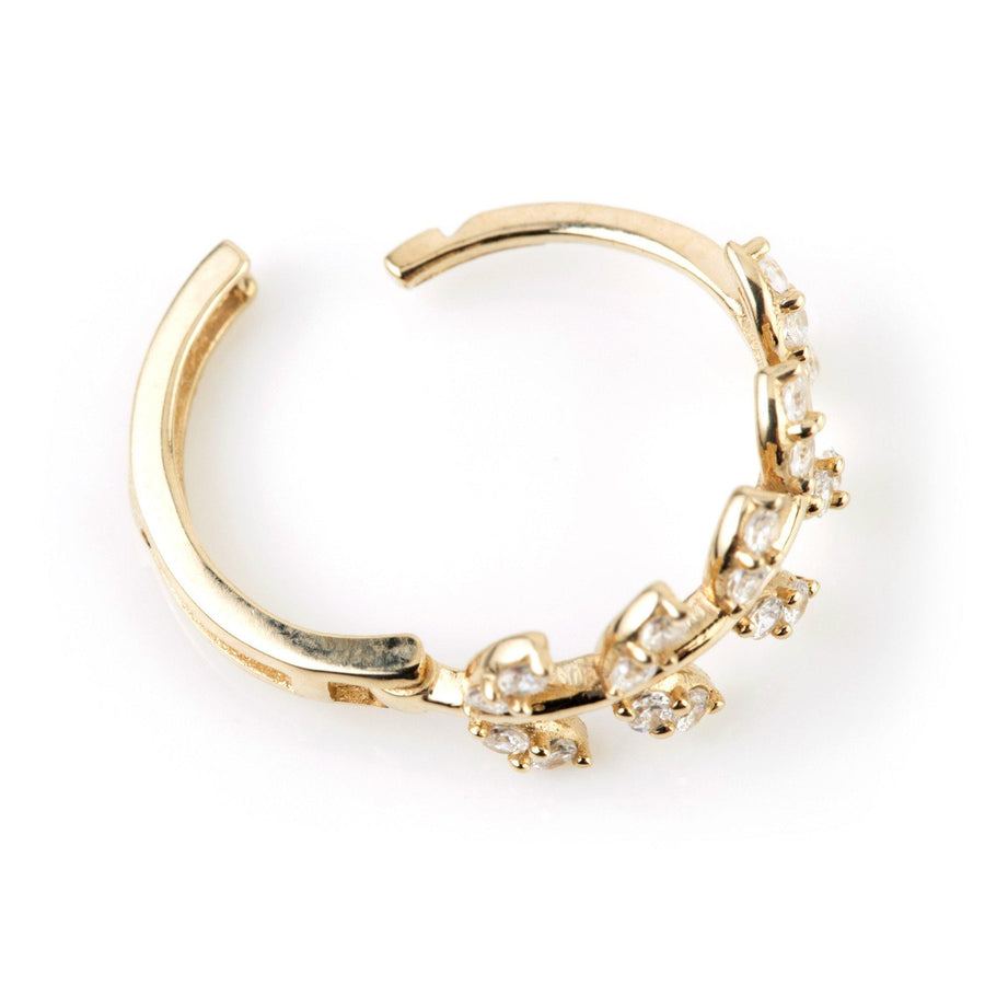 9ct Gold Crystal Leaf Gem 12mm Huggie Hoop Earring - ZuZu Jewellery