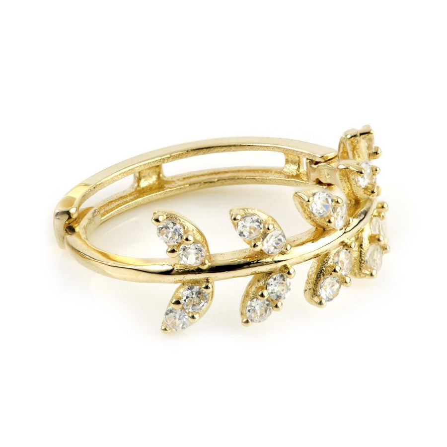 9ct Gold Crystal Leaf Gem 12mm Huggie Hoop Earring - ZuZu Jewellery