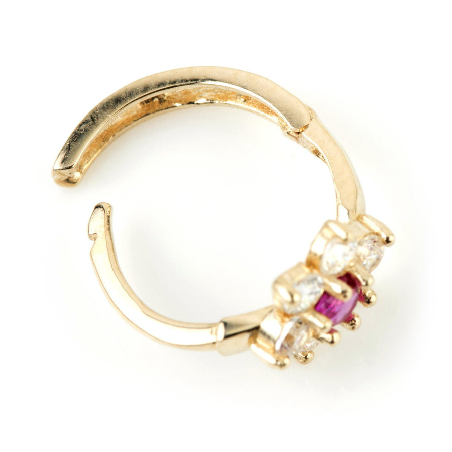 9ct Gold Crystal Red Flower 11mm Huggie Earring - ZuZu Jewellery