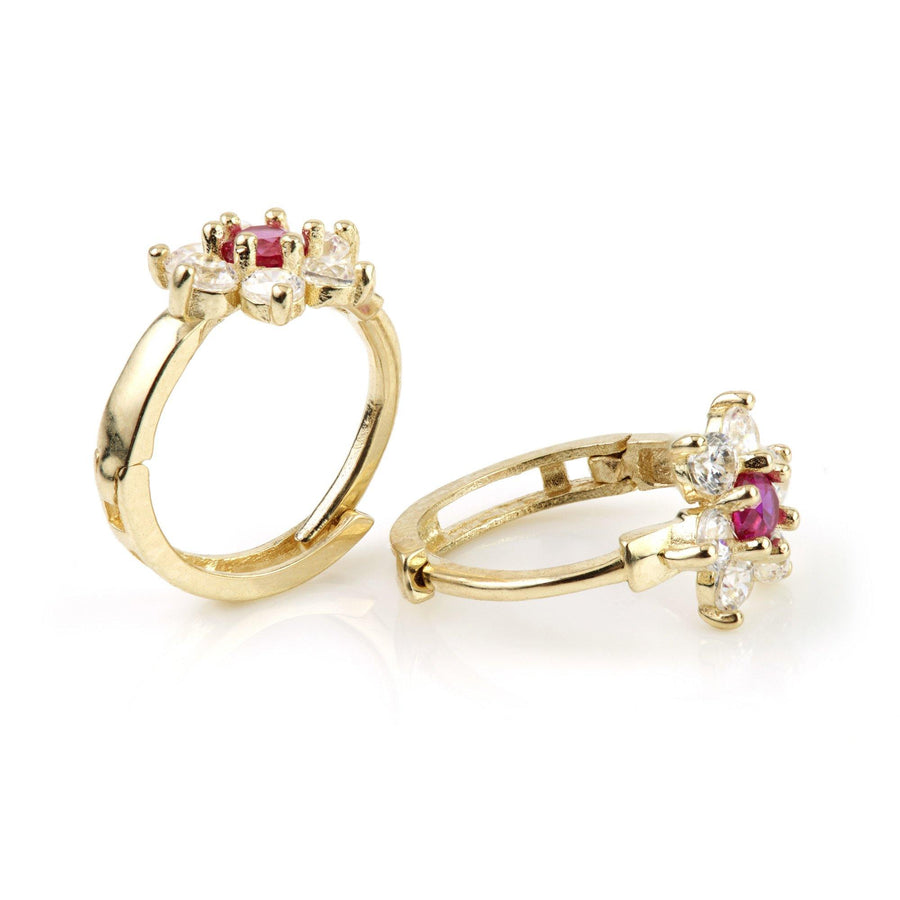 9ct Gold Crystal Red Flower 11mm Huggie Earring - ZuZu Jewellery