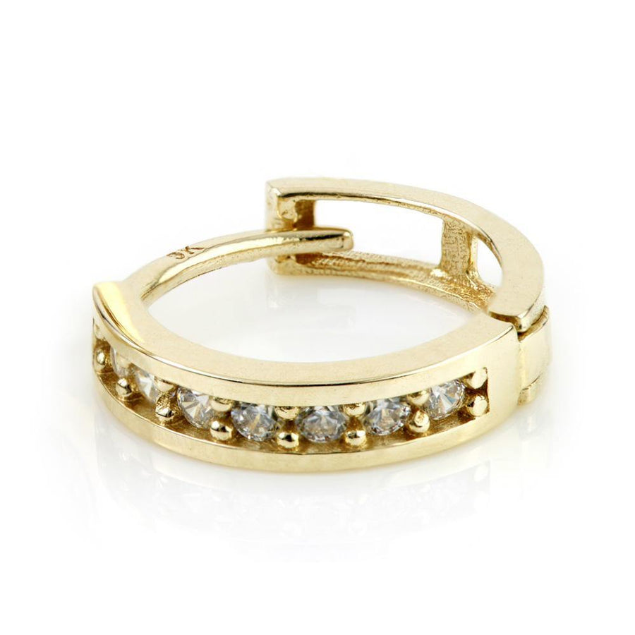 9ct Yellow Gold Crystal Channel 11mm Huggie Hoop Earring - ZuZu Jewellery