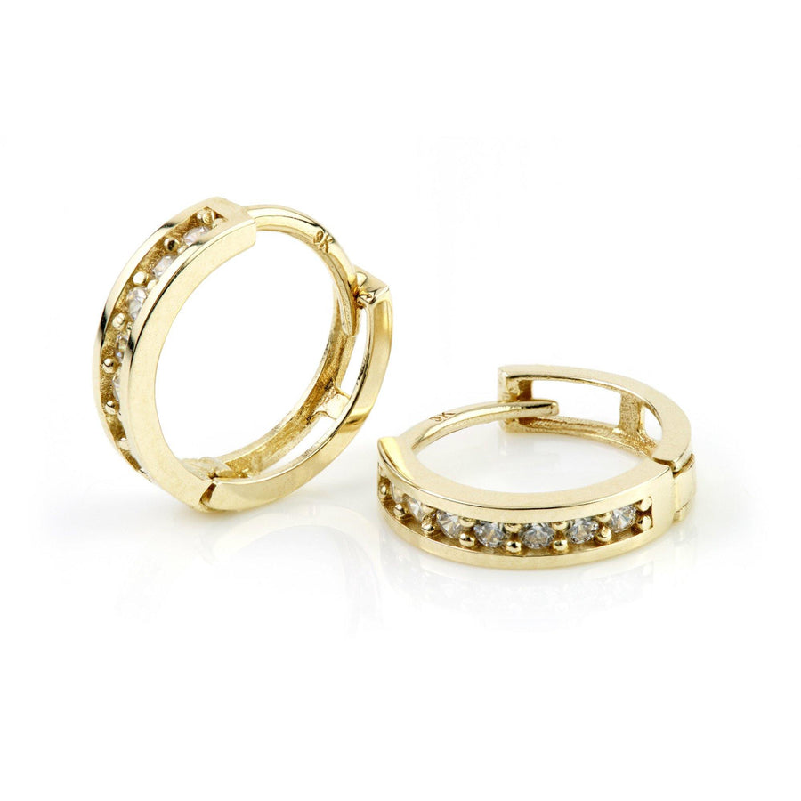 9ct Yellow Gold Crystal Channel 11mm Huggie Hoop Earring - ZuZu Jewellery