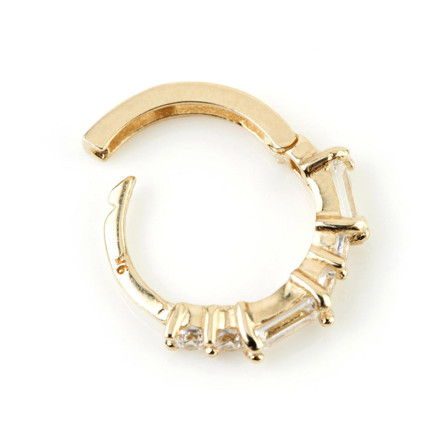 9ct Gold Baguette Crystal Cartilage Huggie Hoop Earring - ZuZu Jewellery