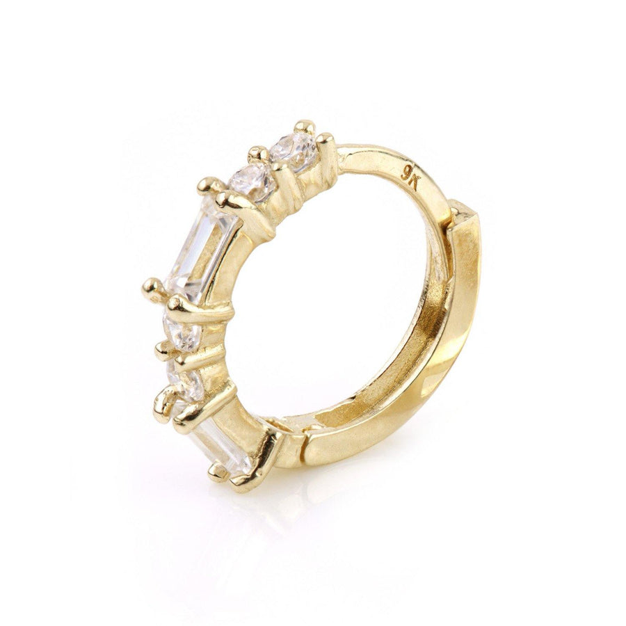 9ct Gold Baguette Crystal Cartilage Huggie Hoop Earring - ZuZu Jewellery