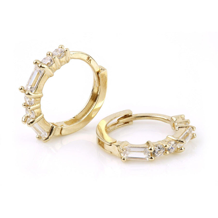 9ct Gold Baguette Crystal Cartilage Huggie Hoop Earring - ZuZu Jewellery