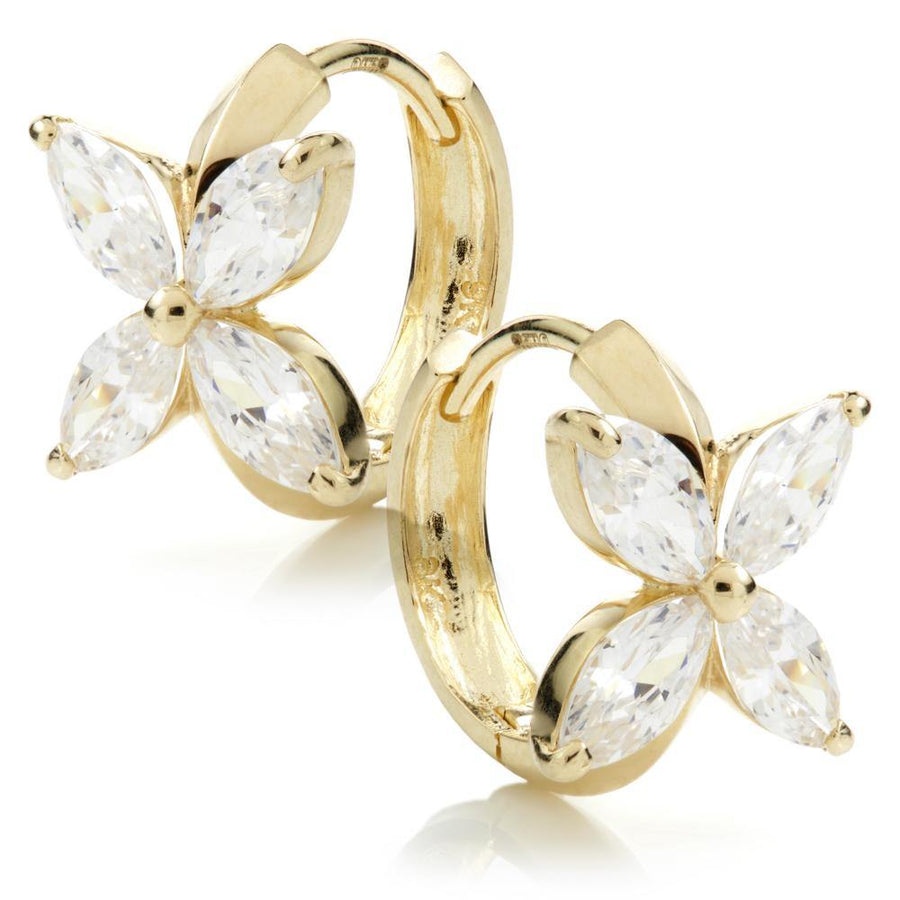 9ct Yellow Gold CZ Crystal Flower 12mm Hoop Earring - ZuZu Jewellery