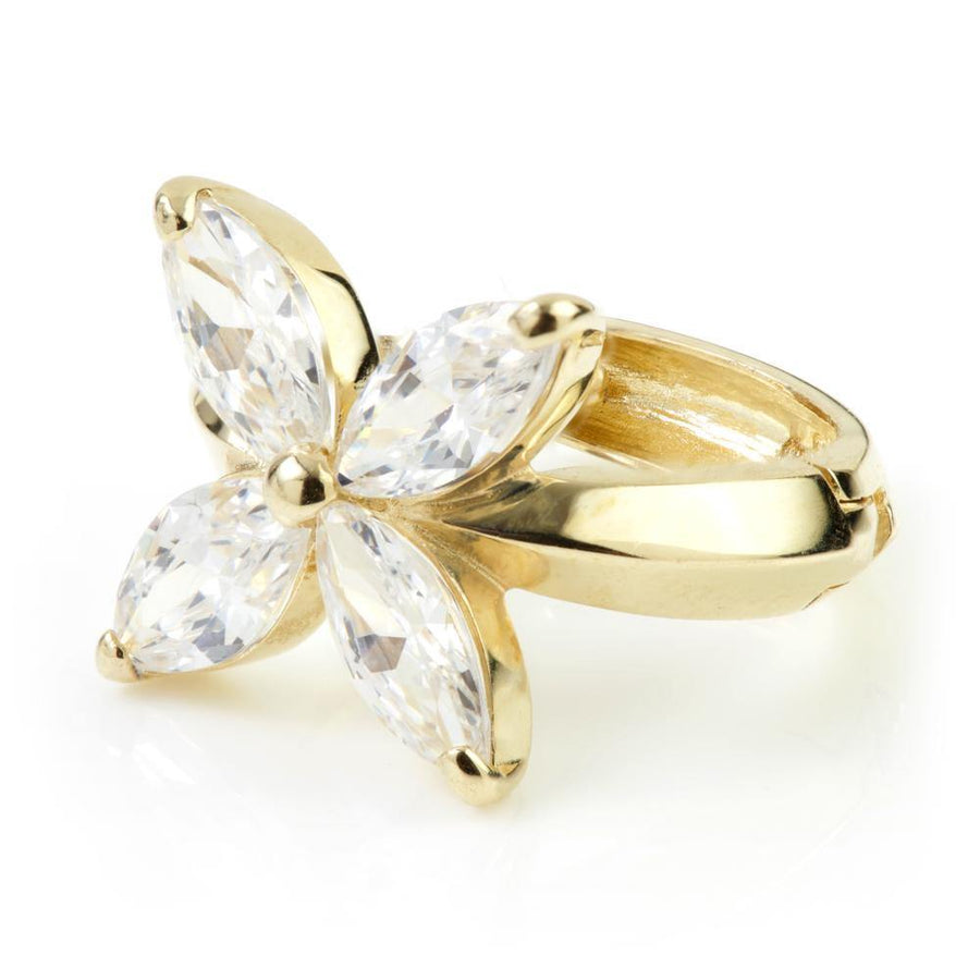 9ct Yellow Gold CZ Crystal Flower 12mm Hoop Earring - ZuZu Jewellery