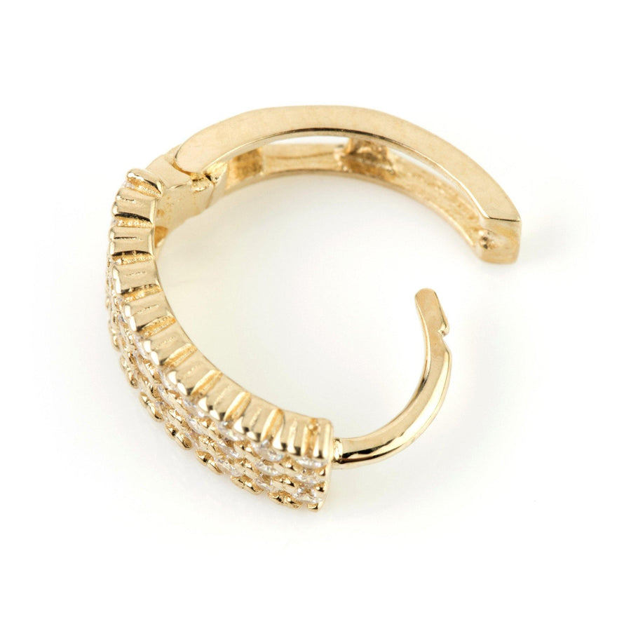 9ct Yellow Gold Pave Crystal Oval Cartilage Huggie Earring - ZuZu Jewellery