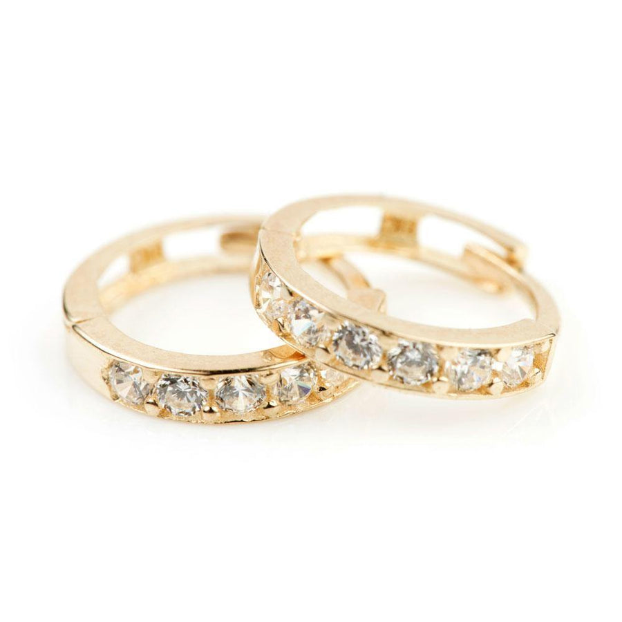 9ct Gold CZ Channel 9.5mm Cartilage Huggie Hoop Earring - ZuZu Jewellery