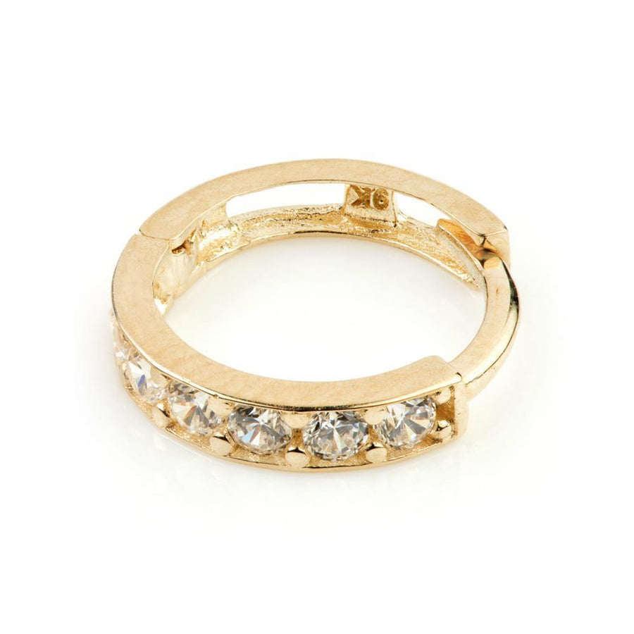 9ct Gold CZ Channel 9.5mm Cartilage Huggie Hoop Earring - ZuZu Jewellery