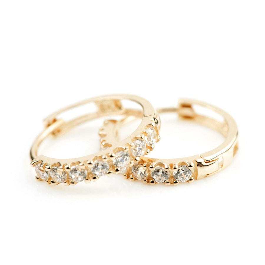 9ct Yellow Gold Pave Crystal 12mm Huggie Hoop Earring - ZuZu Jewellery