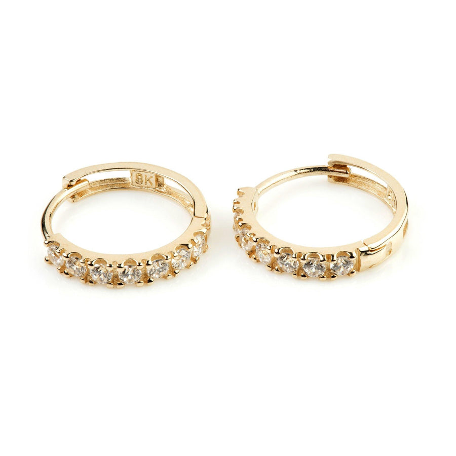 9ct Yellow Gold Pave Crystal 12mm Huggie Hoop Earring - ZuZu Jewellery