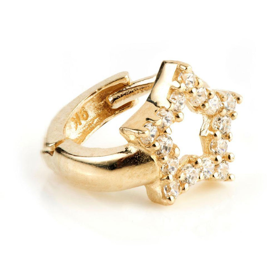 9ct Gold Mini Crystal Open Star Huggie Earring - ZuZu Jewellery