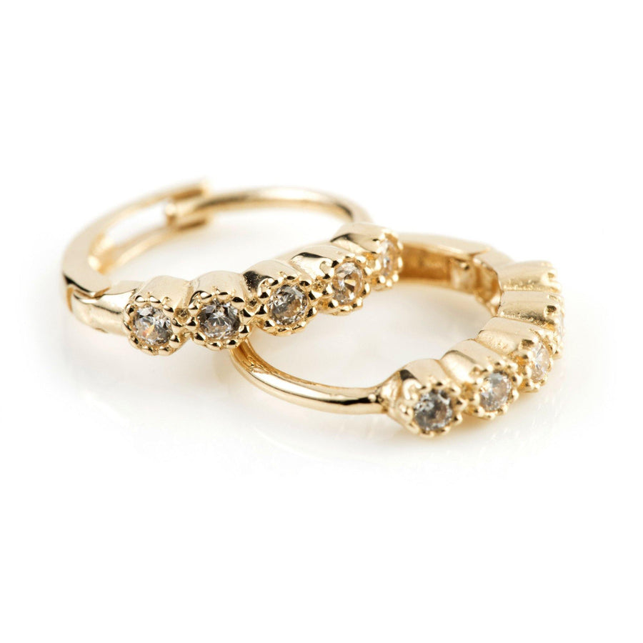 9ct Yellow Gold Round CZ Crystal 10mm Huggie Hoop Earring - ZuZu Jewellery