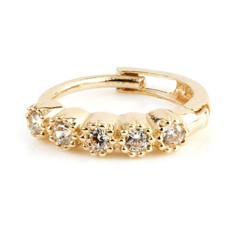 9ct Yellow Gold Round CZ Crystal 10mm Huggie Hoop Earring - ZuZu Jewellery