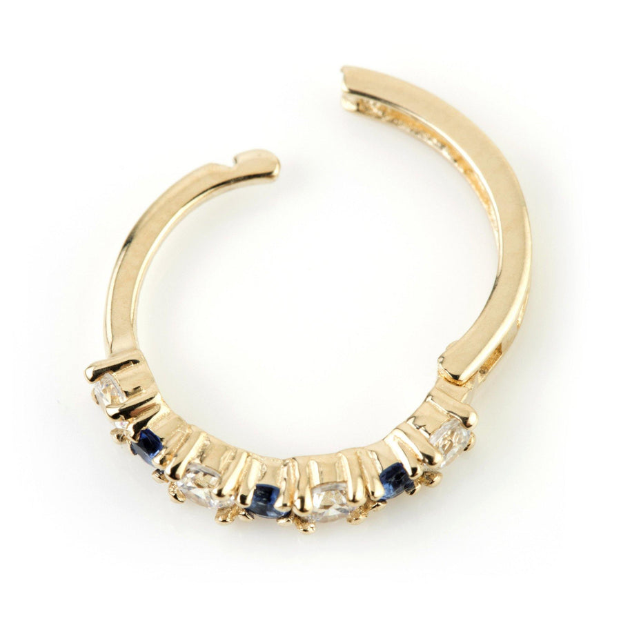 9ct Gold CZ & Sapphire Blue Cartilage Huggie Hoop Earring - ZuZu Jewellery