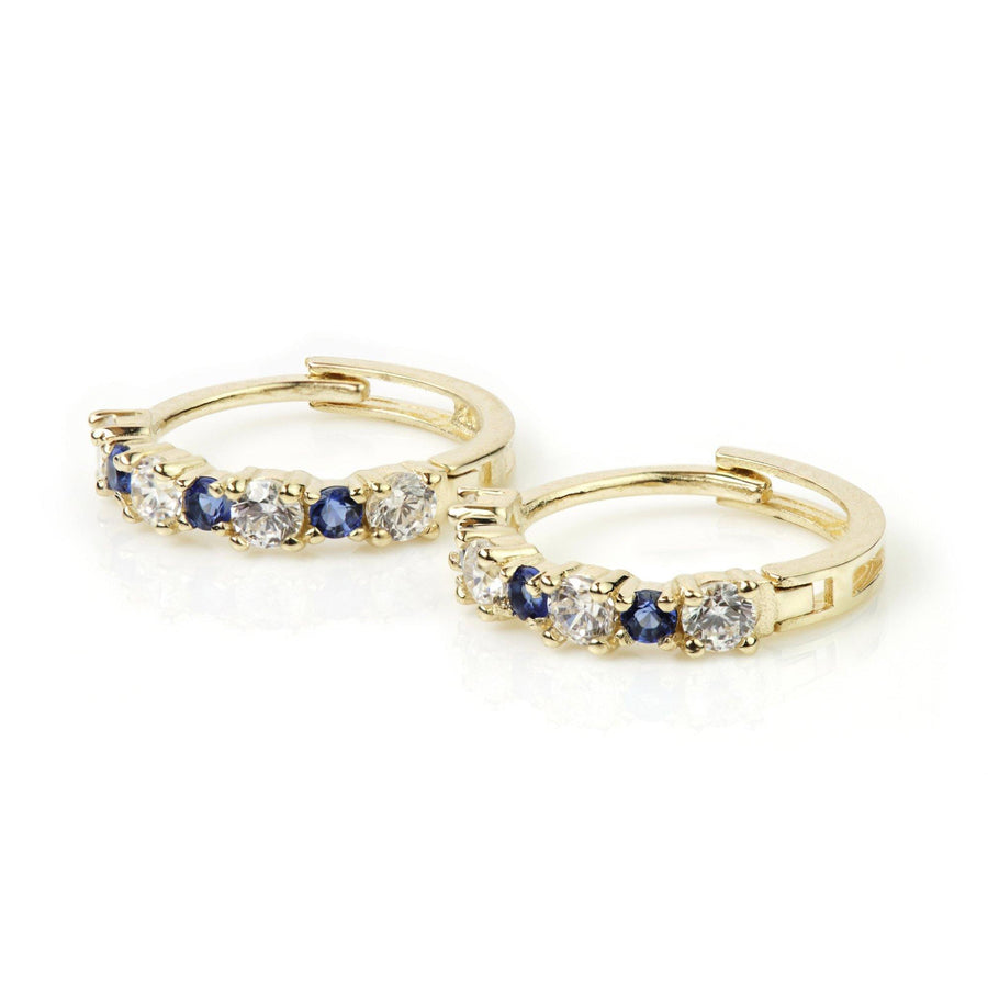 9ct Gold CZ & Sapphire Blue Cartilage Huggie Hoop Earring - ZuZu Jewellery