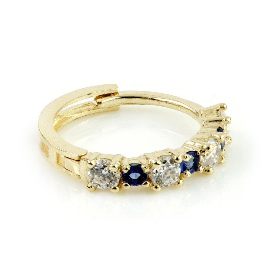 9ct Gold CZ & Sapphire Blue Cartilage Huggie Hoop Earring - ZuZu Jewellery