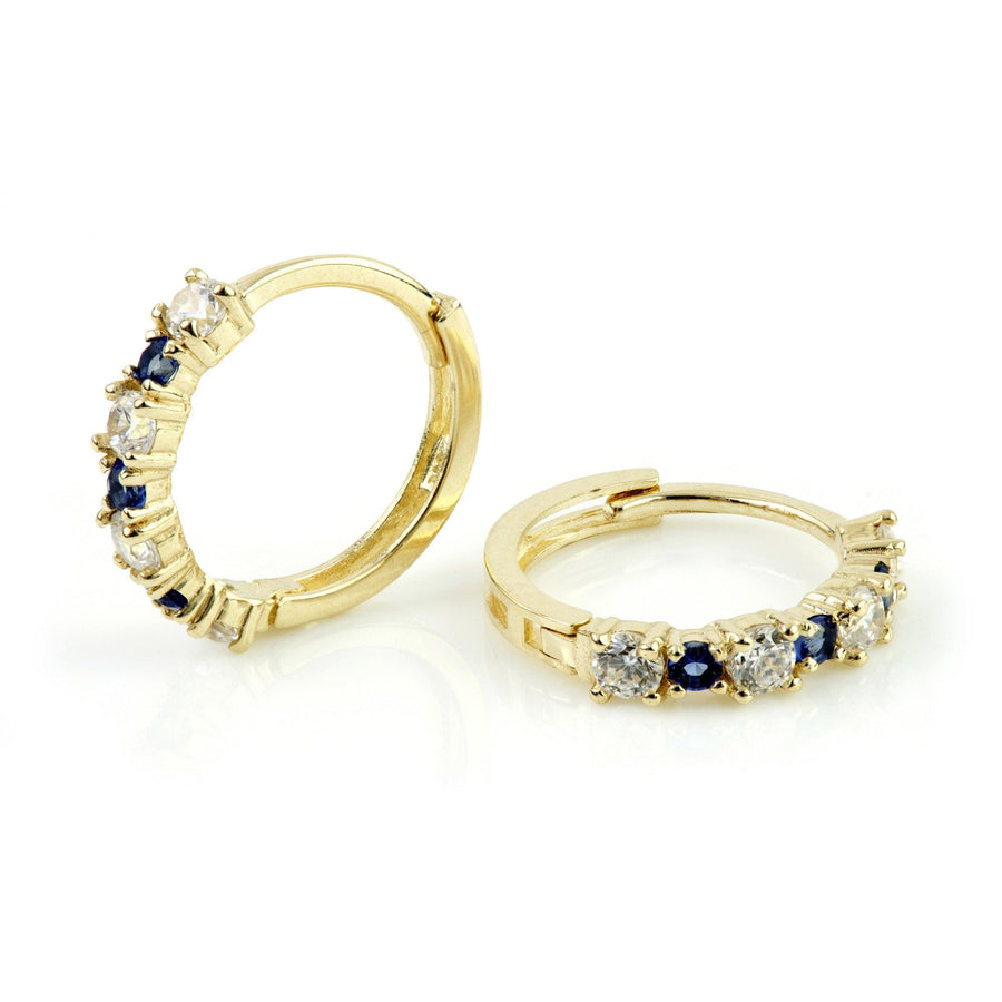 9ct Gold CZ & Sapphire Blue Cartilage Huggie Hoop Earring - ZuZu Jewellery
