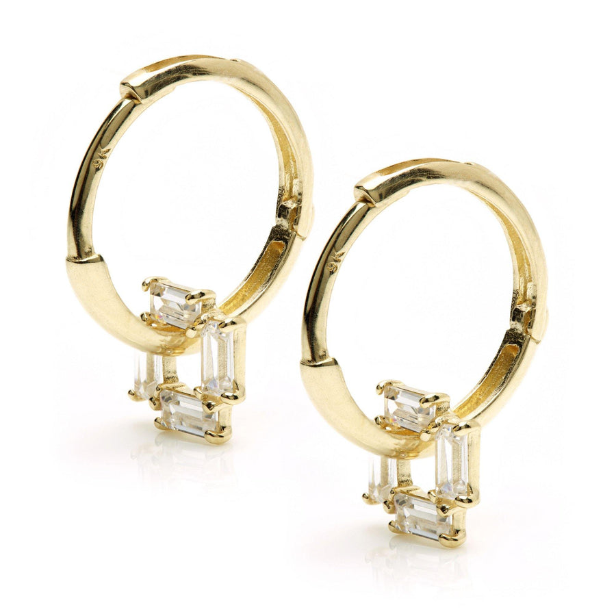 9ct Gold Crystal Square Pendant Huggie Earring - ZuZu Jewellery