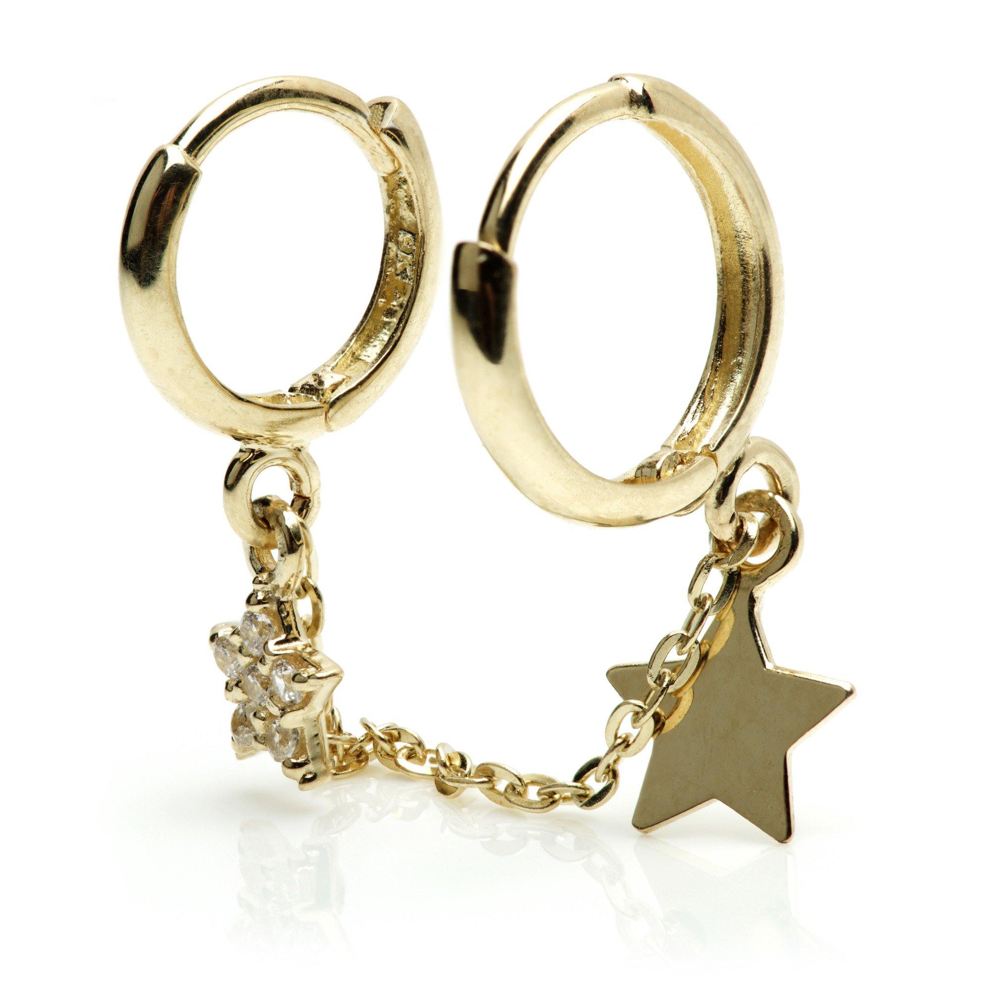 Solid double chain huggie earring deals