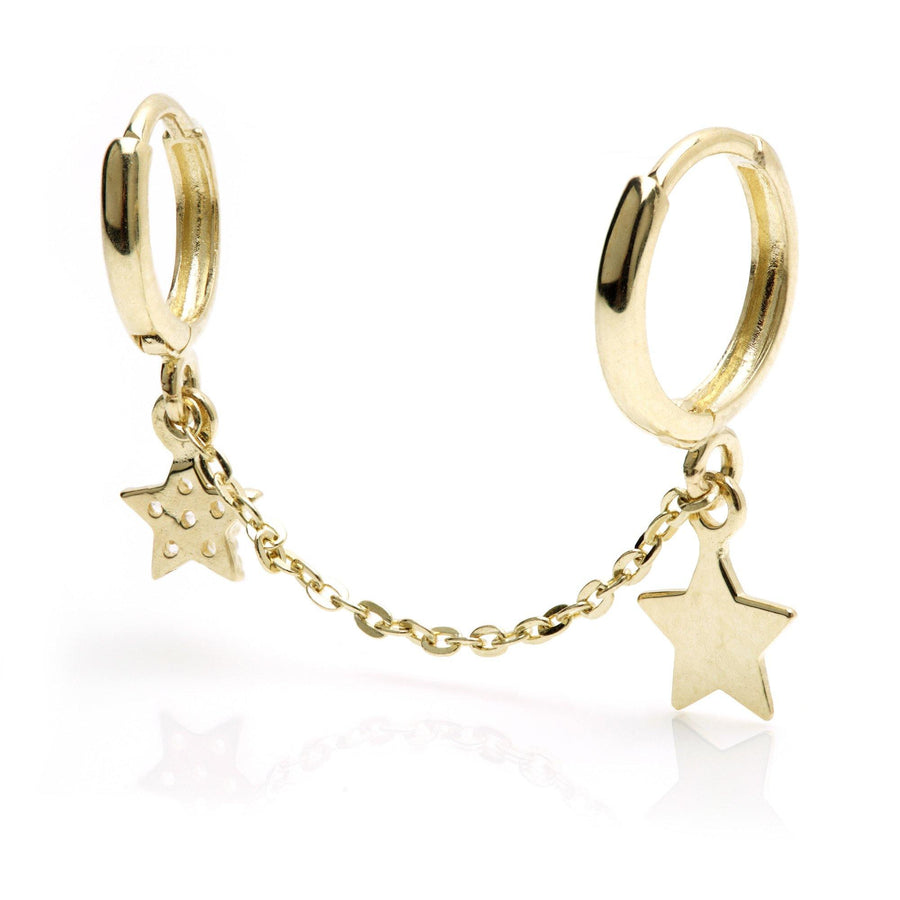 9ct Gold Double Piercing Chain-linked Star Huggie Hoop Earring - ZuZu Jewellery