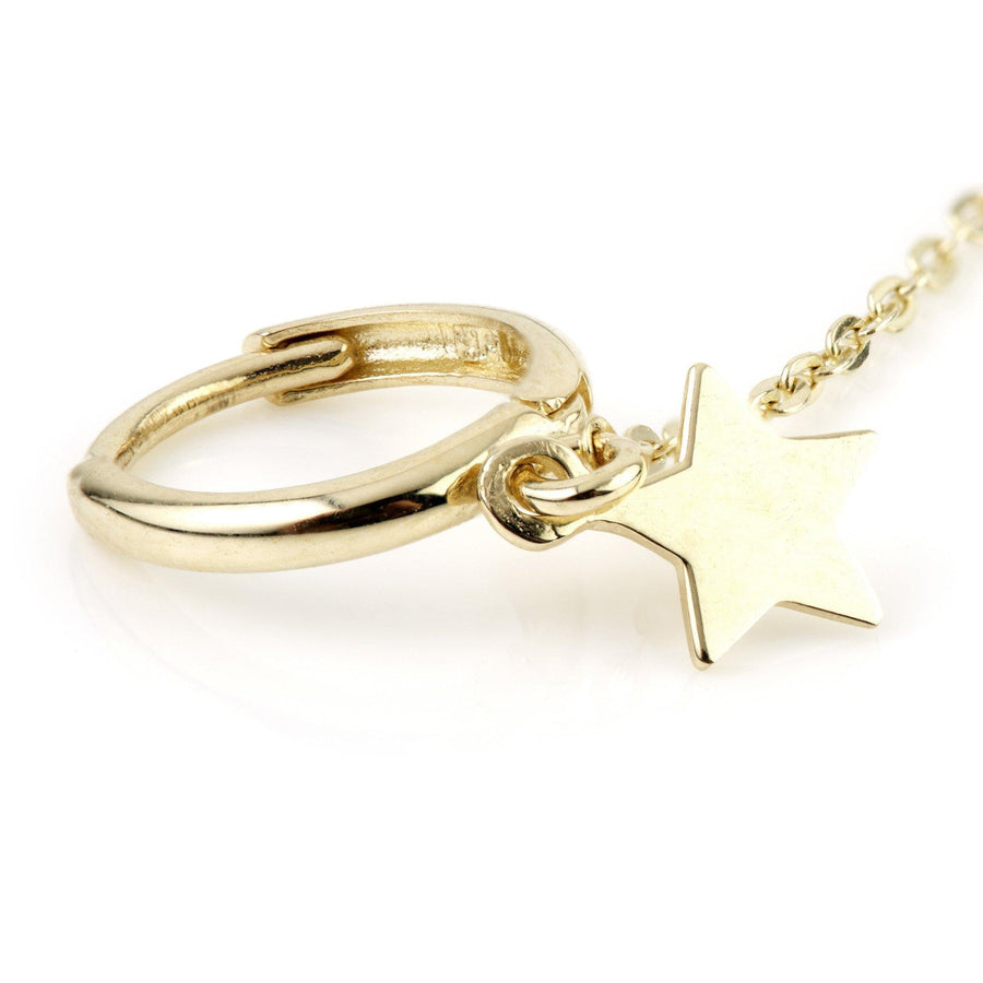9ct Gold Double Piercing Chain-linked Star Huggie Hoop Earring - ZuZu Jewellery