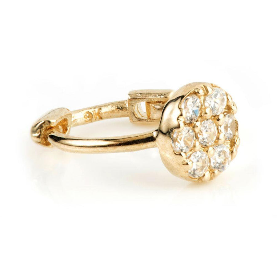 9ct Yellow Gold Pave Crystal Disk 7mm Small Huggie Earring - ZuZu Jewellery