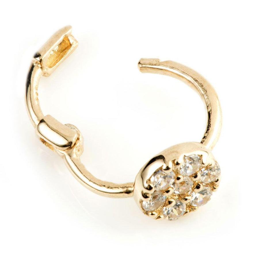 9ct Yellow Gold Pave Crystal Disk 7mm Small Huggie Earring - ZuZu Jewellery
