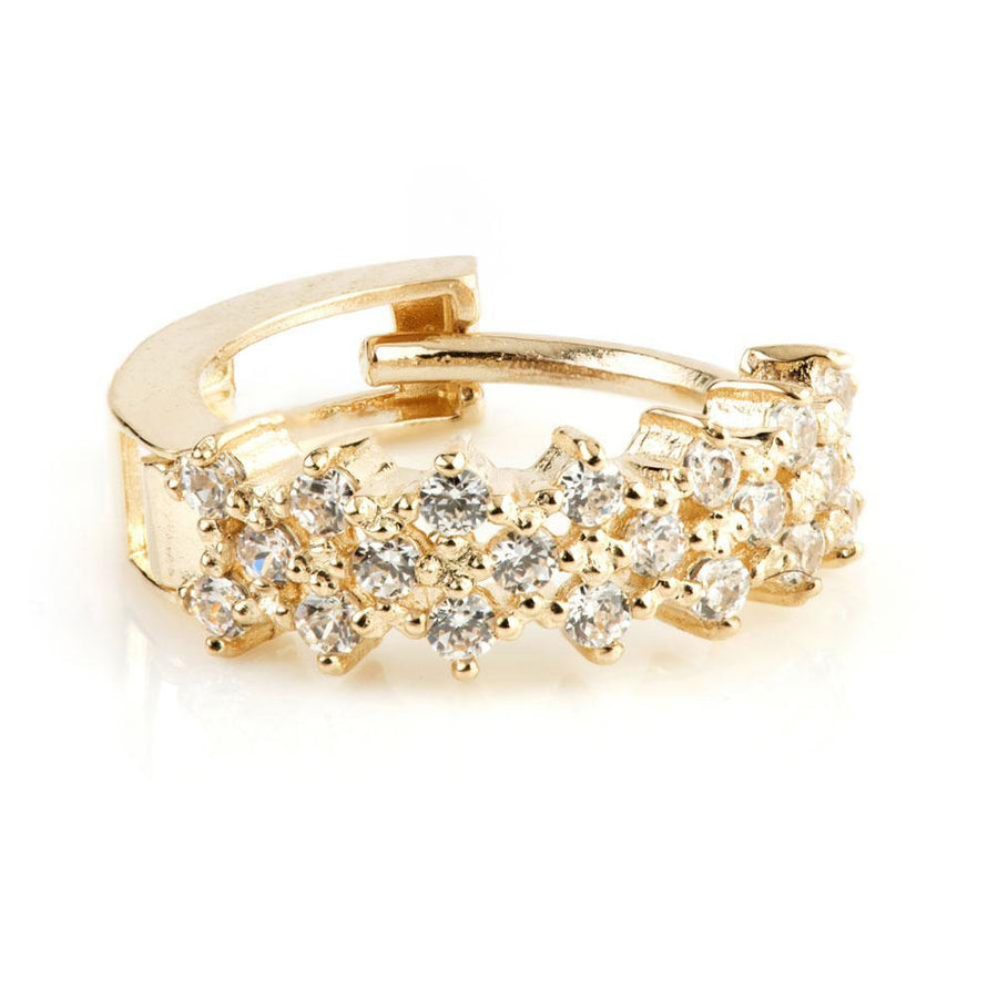 9ct Yellow Gold Crystal Pave Cross 11mm Huggie Hoop Earring - ZuZu Jewellery