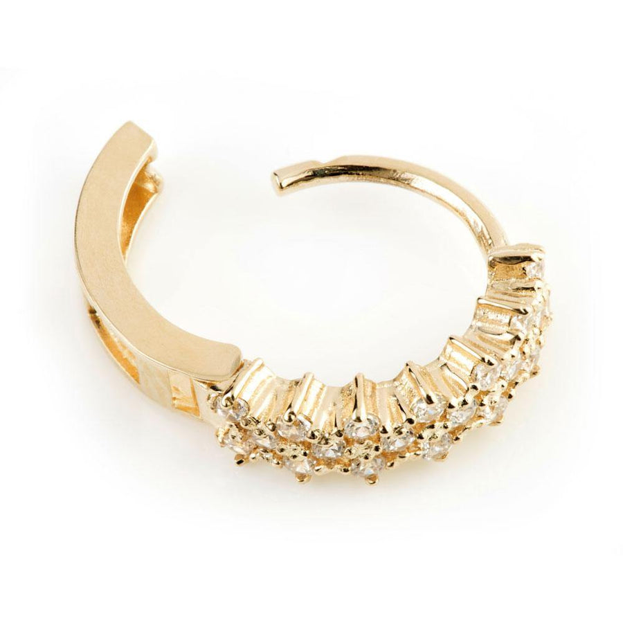 9ct Yellow Gold Crystal Pave Cross 11mm Huggie Hoop Earring - ZuZu Jewellery