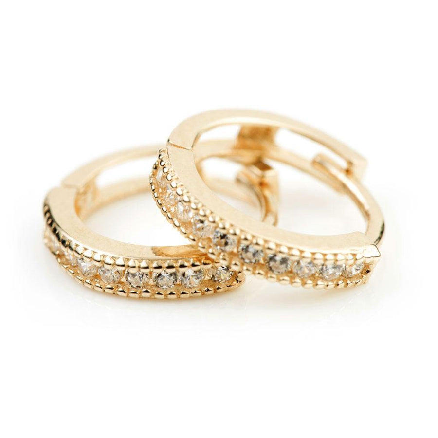 9ct Yellow Gold Slim Channel Crystal 10mm Huggie Hoop Earring - ZuZu Jewellery