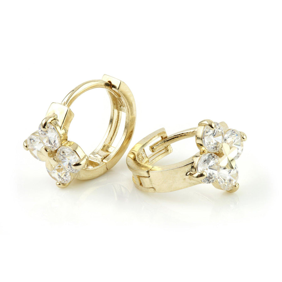 9ct Gold Crystal Flower 11mm Huggie Earring - ZuZu Jewellery