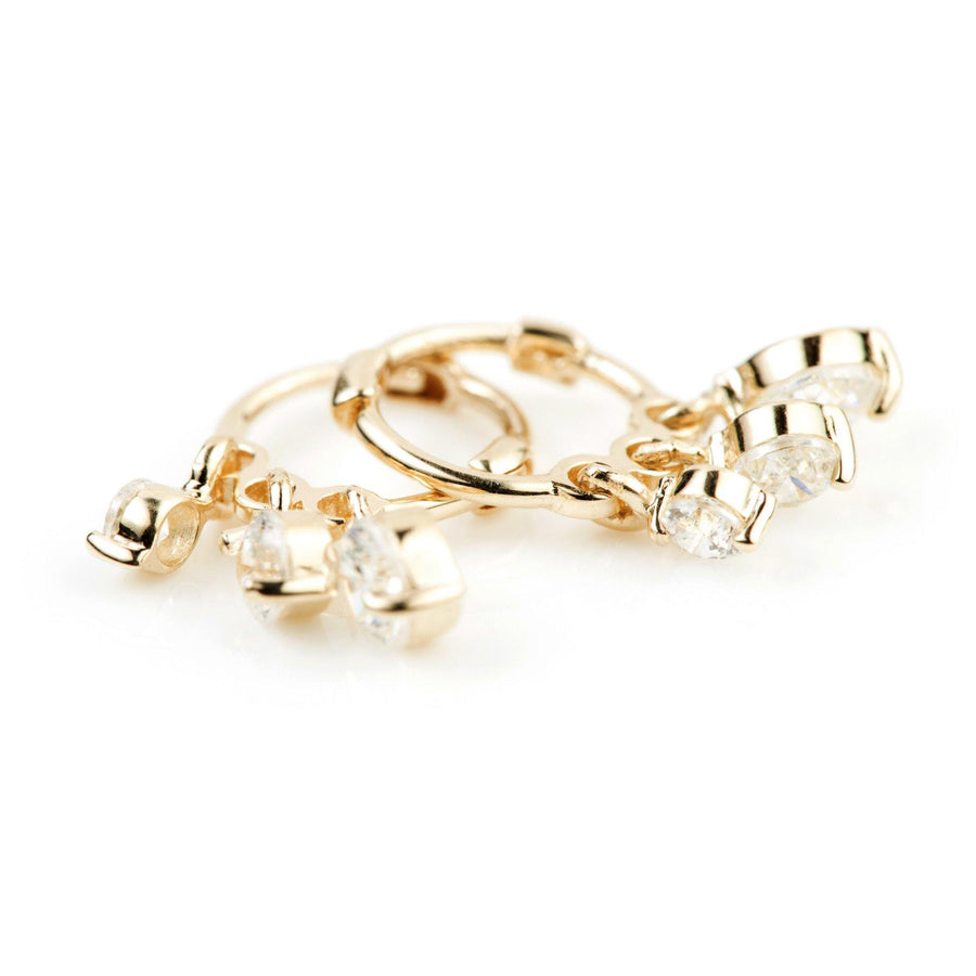 9ct Yellow Gold Crystal Hanging Charm Hoop Huggie Earring - ZuZu Jewellery