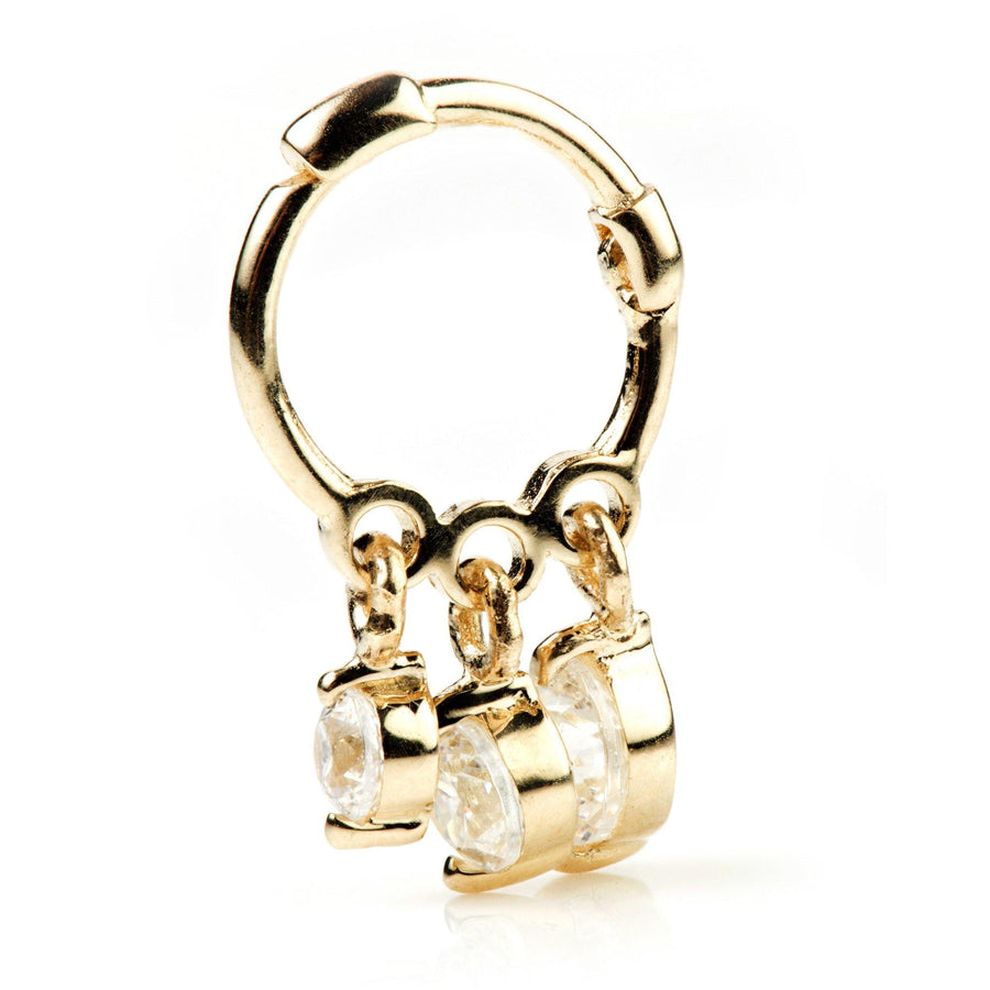 9ct Yellow Gold Crystal Hanging Charm Hoop Huggie Earring - ZuZu Jewellery