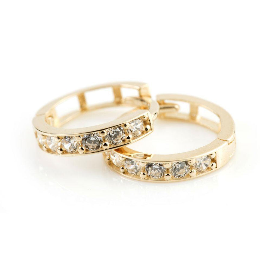 9ct Gold Flat Crystal 10mm Huggie Earring - ZuZu Jewellery