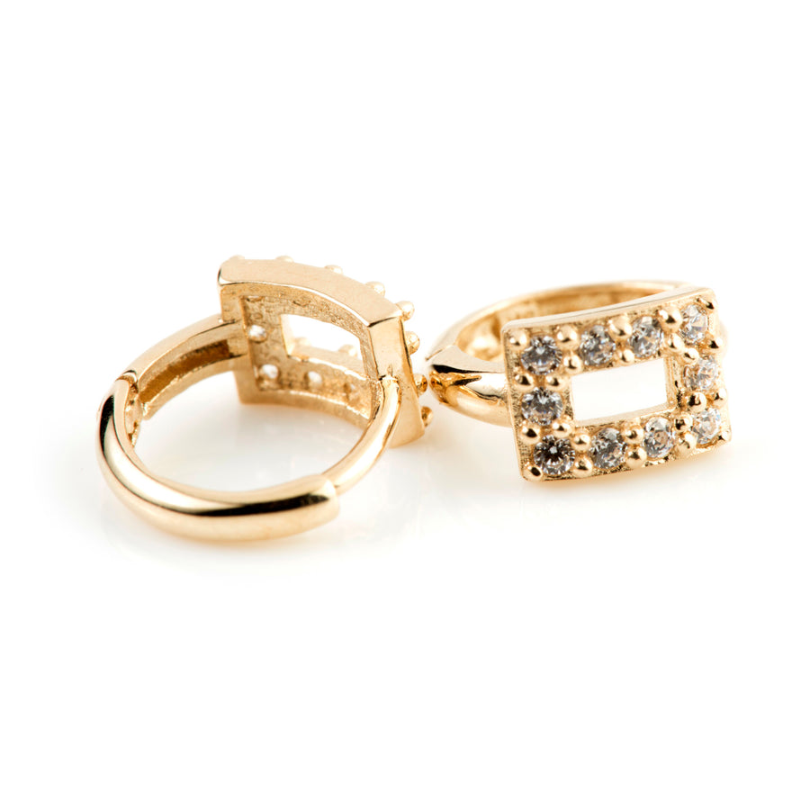 9ct Gold Pave Crystal Rectangle Huggie Earring - ZuZu Jewellery