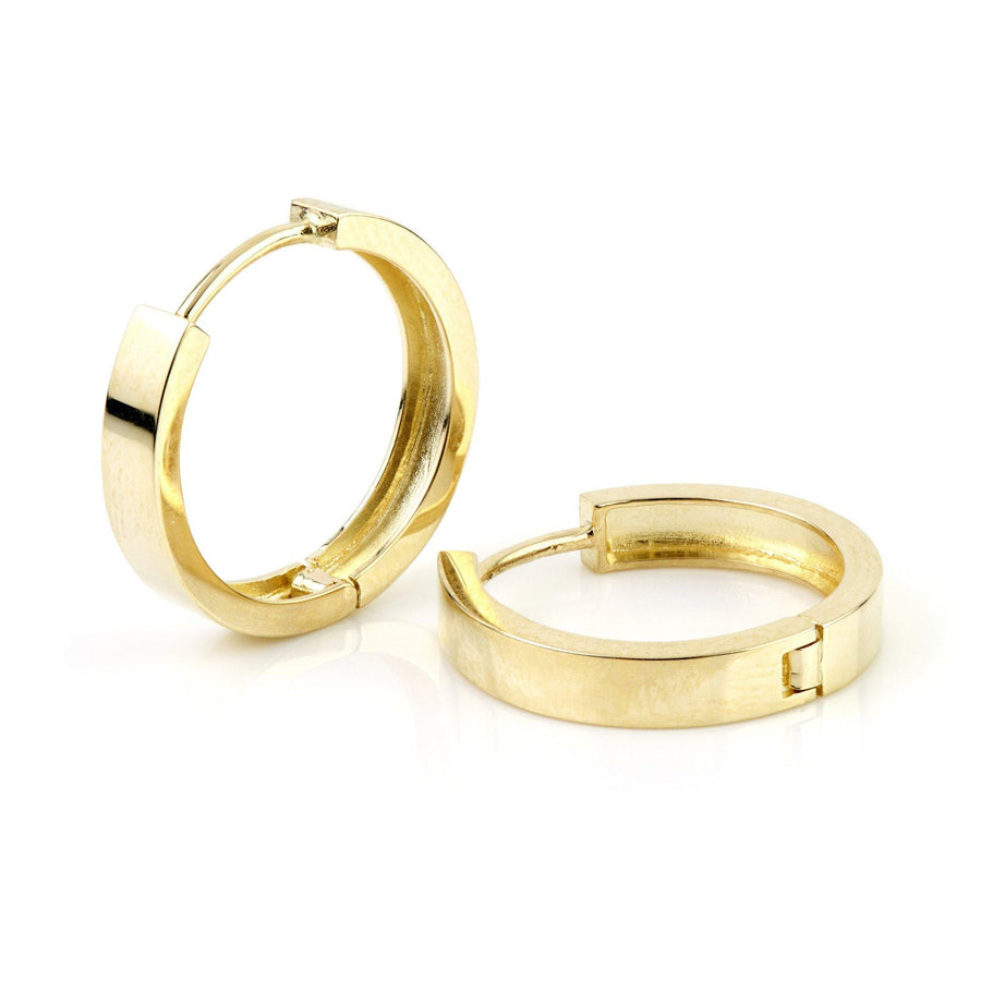 9ct Solid Yellow Gold Flat Plain 17mm Hoop Earrings - ZuZu Jewellery