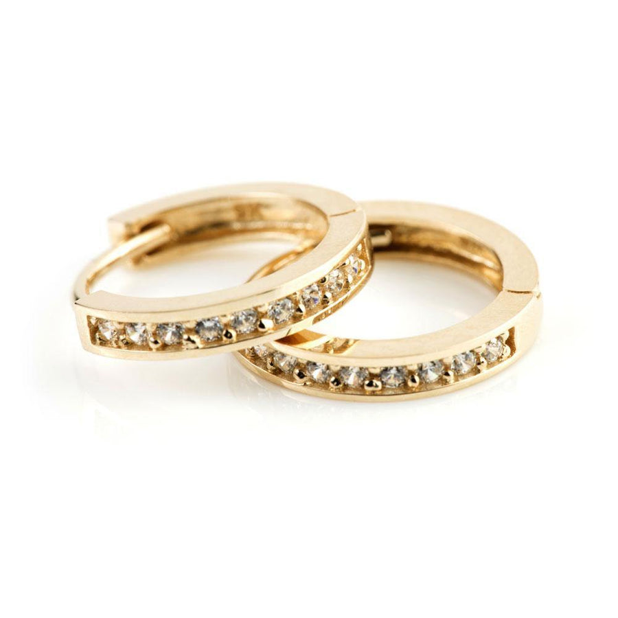 9ct Yellow Gold CZ Crystal Channel 14mm Hoop Earring - ZuZu Jewellery