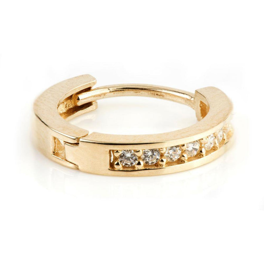 9ct Yellow Gold CZ Crystal Channel 14mm Hoop Earring - ZuZu Jewellery