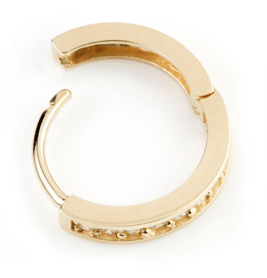 9ct Yellow Gold CZ Crystal Channel 14mm Hoop Earring - ZuZu Jewellery