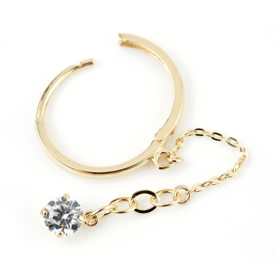 9ct Yellow Gold Hanging Crystal Chain Huggie Hoop Earring - ZuZu Jewellery