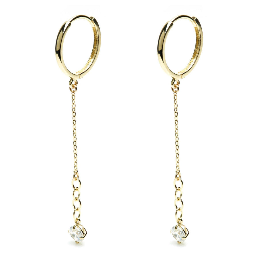 9ct Yellow Gold Hanging Crystal Chain Huggie Hoop Earring - ZuZu Jewellery