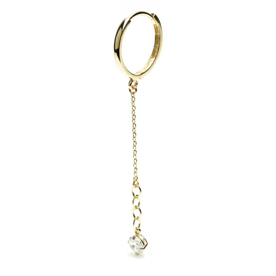 9ct Yellow Gold Hanging Crystal Chain Huggie Hoop Earring - ZuZu Jewellery