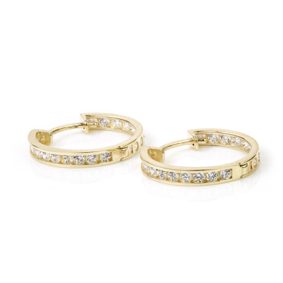 9ct Yellow Gold Crystal Channel 18mm Hoop Earring - ZuZu Jewellery