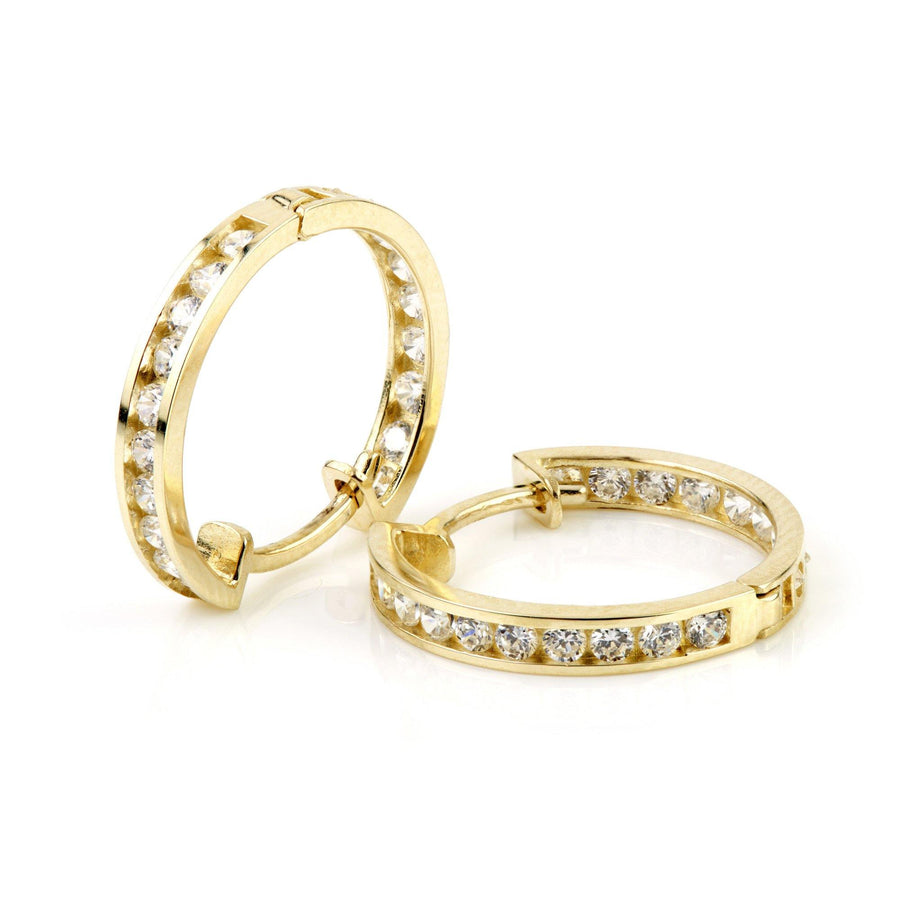 9ct Yellow Gold Crystal Channel 18mm Hoop Earring - ZuZu Jewellery