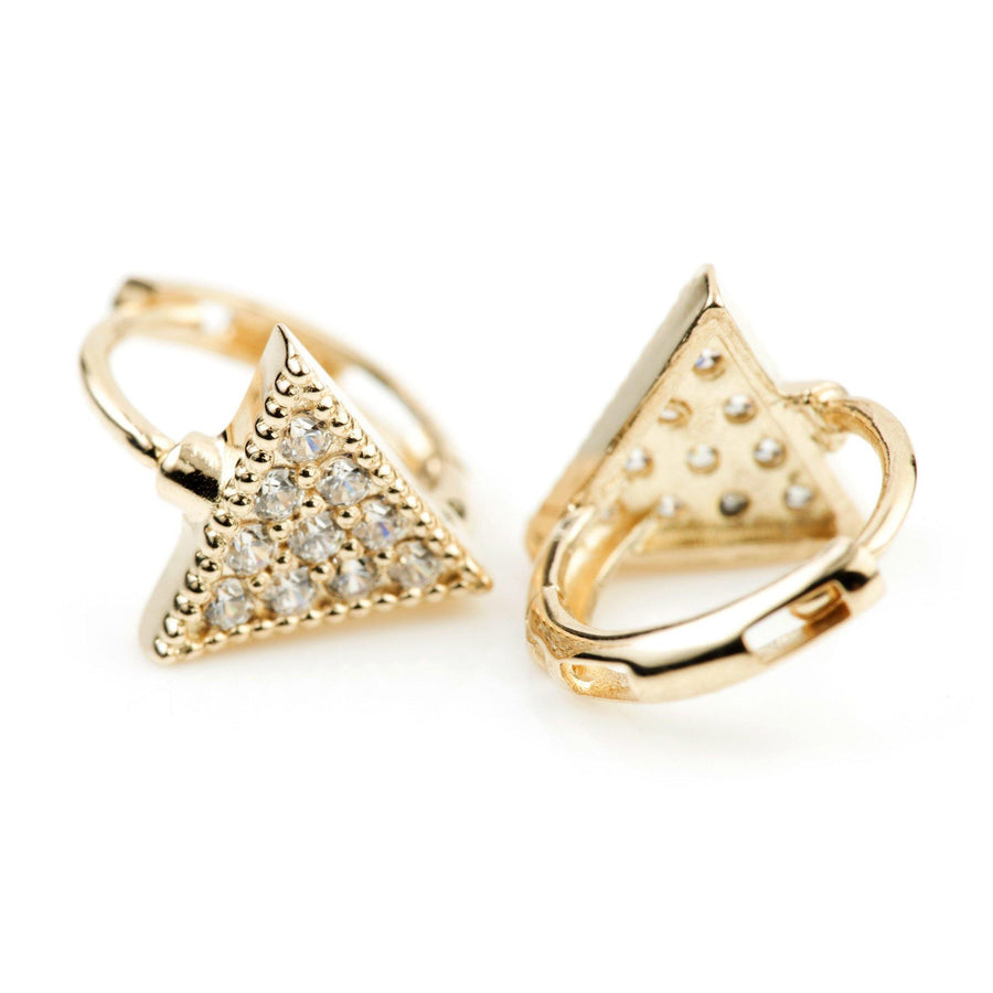 9ct Gold Crystal Triangle Hoop Huggie Earring - ZuZu Jewellery