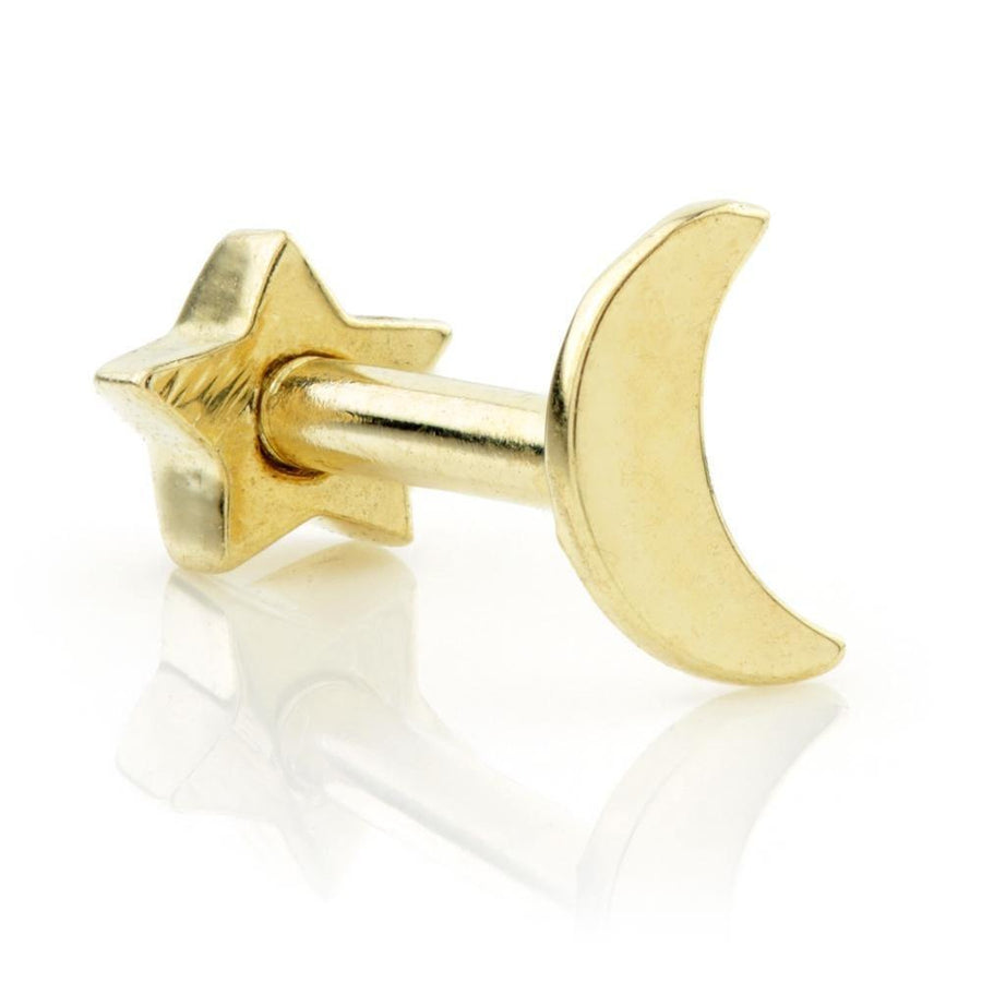 9ct Gold Moon & Star Cartilage Bar - ZuZu Jewellery
